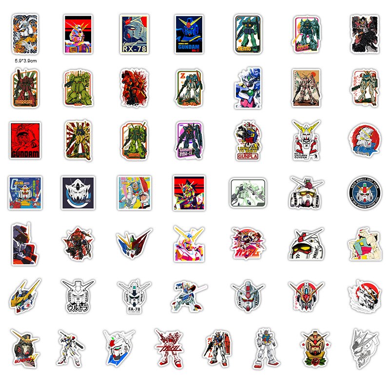 50pcs GUNDAM Anime Stickers Cartoon DIY Classic Decal Motorcycle Luggage Guitar Skateboard Cool Graffiti Sticker Kids Toys