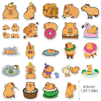 50pcs Cute Capybara Sticker Set Animals Stickers PVC Graffiti Sticker Sticky Aesthetic Decor DIY Books Laptop Guitar Skateboard